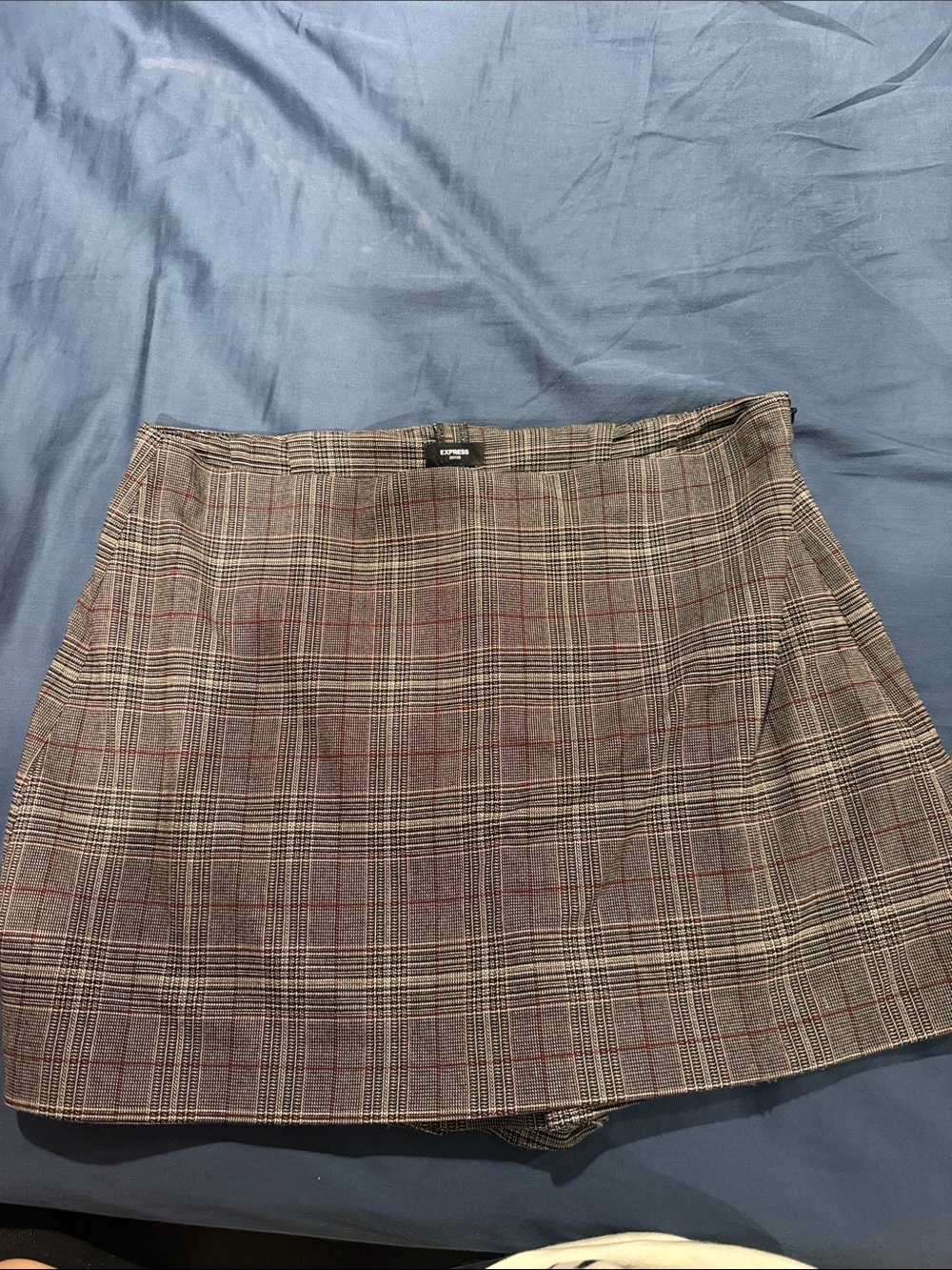 Express Plaid Mini Skirt in Neutral Tones with Red Windowpane